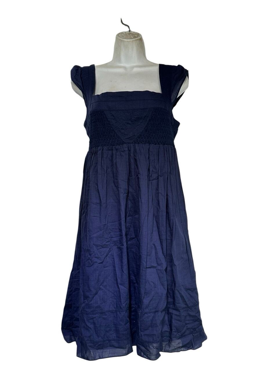 Maeve Anthropologie Women’s Size 6 Navy Blue Smocked Midi Dress Square Neck